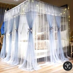 White and baby blue queen canopy with frame